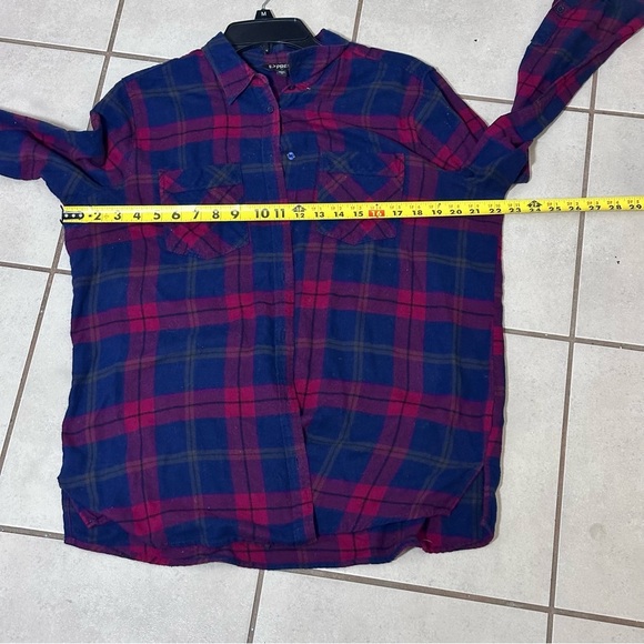 Express Men Button Down Long Sleeve Flannel Blue/Red Shirt size Large. - Picture 6 of 8